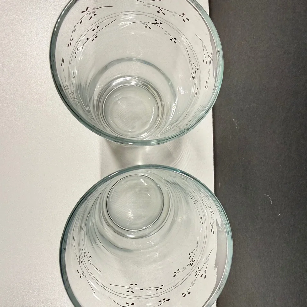 2 Vintage Floral Berry Highball Juice Glasses Set Clear Botanical Tumblers 6.25